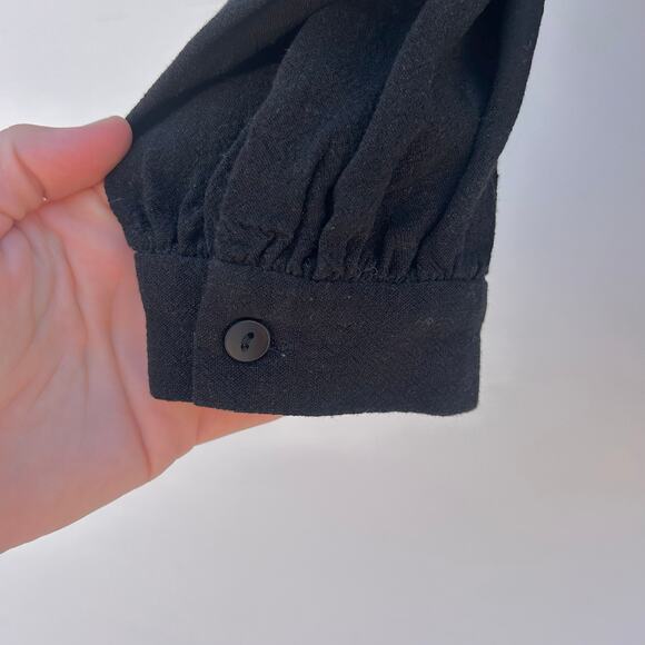 Ali Golden Black Long Sleeve Puff Shoulder Blouse Small Linen Shirt Top - Picture 7 of 10